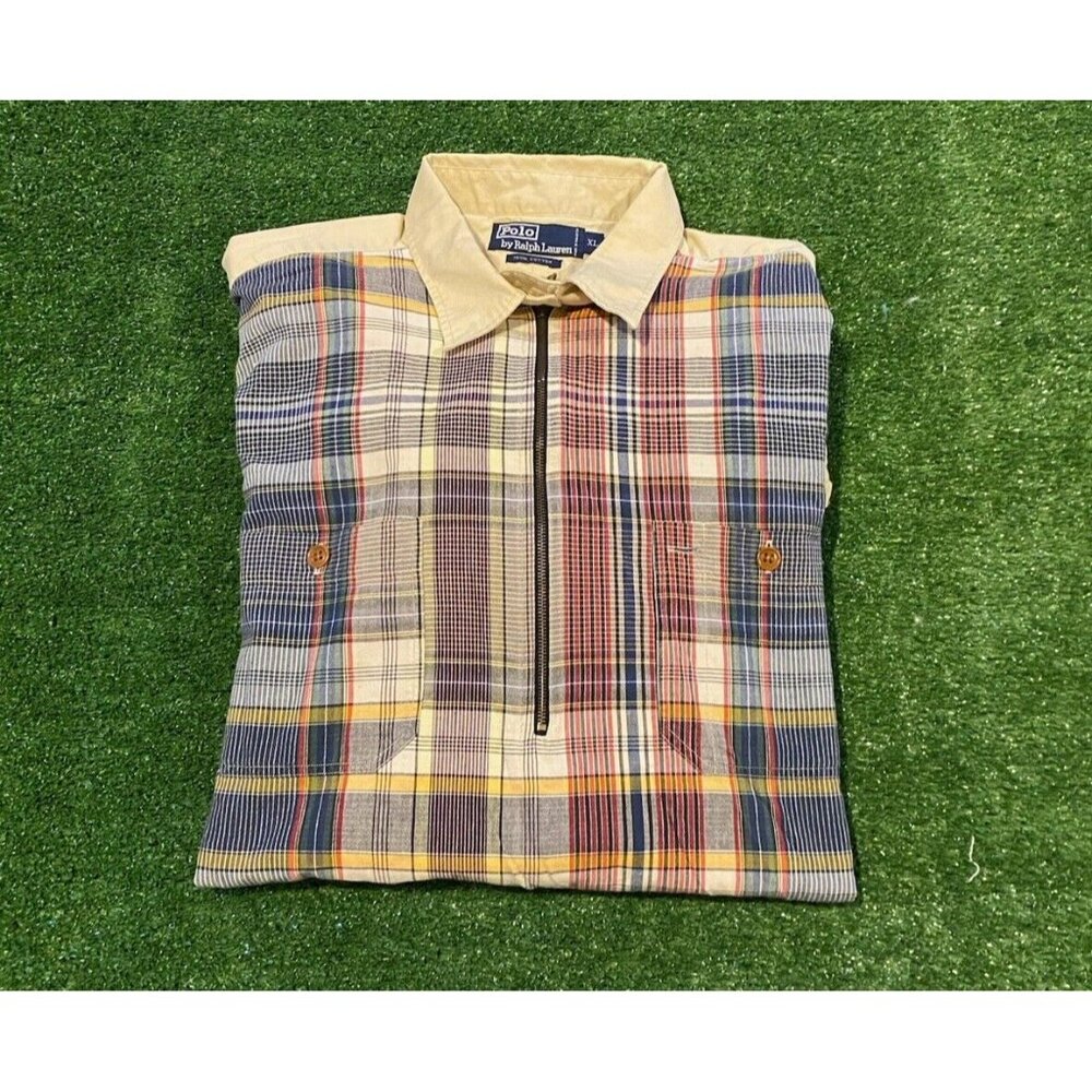 Polo Ralph Lauren shirt mens extra large quarter zip popover plaid colorblock G